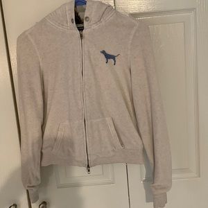 Pink Full Zip Velour Hoodie with Faux Fur Hood - Size Small